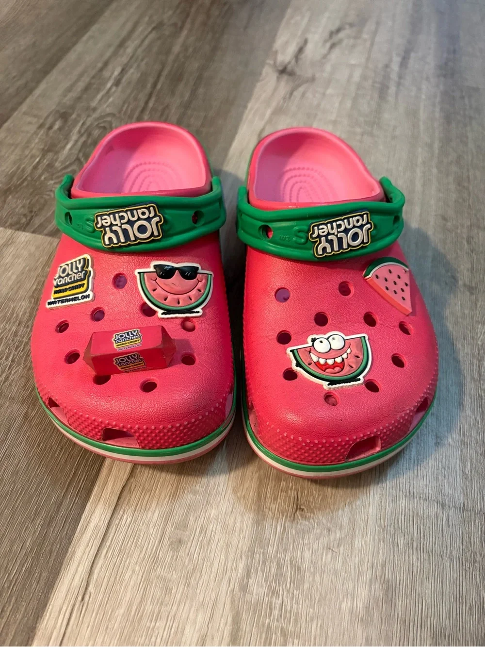 CROCS Kids Watermelon Clogs - Pink with Green Trim